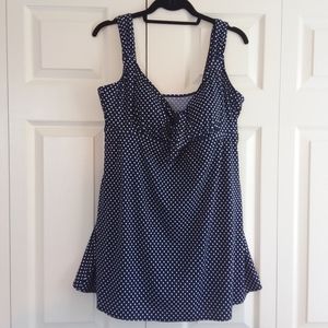 Modest navy polka dot bathing swim suit 18